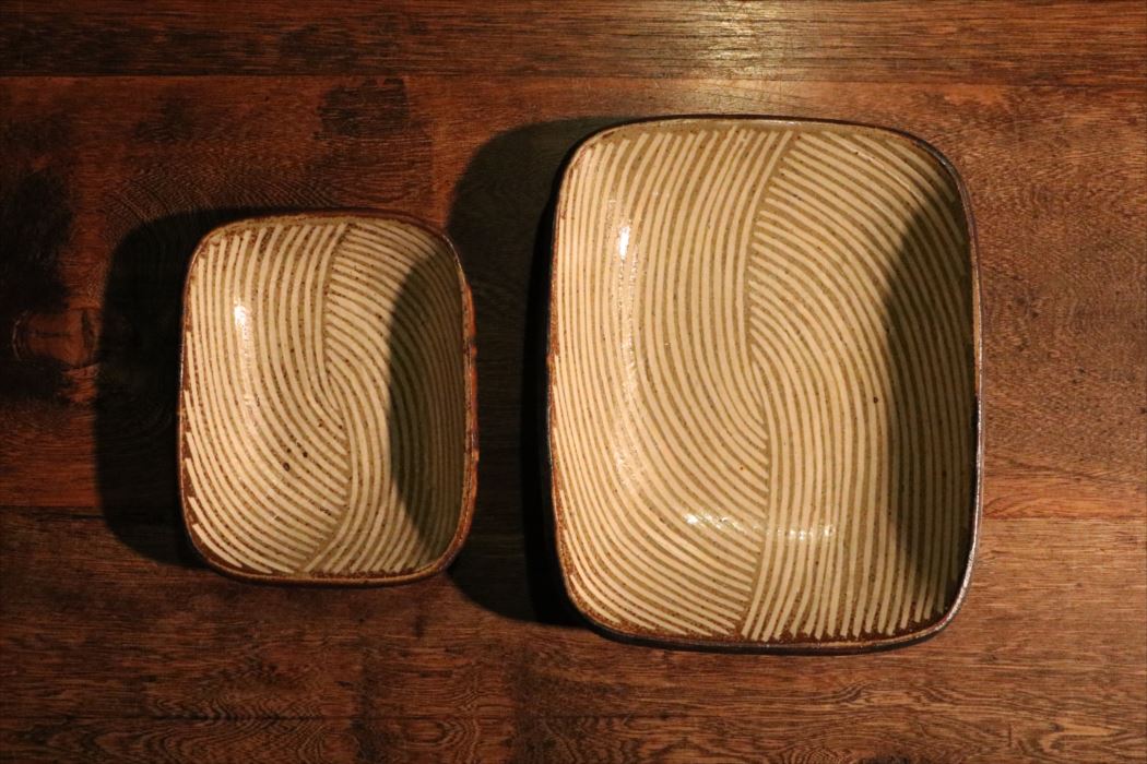 人気ブランドの 岩井窯　象嵌　角皿　2枚セット 食器